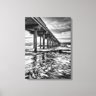 B&W pier bij zonsopgang, Californië Canvas Afdruk