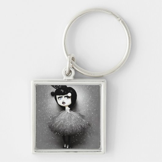 B&W Pop Surrealisme Tutu Doll Sleutelhanger (Voorkant)