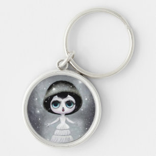 B&W-Pop Surrealisme White dress Doll Sleutelhanger