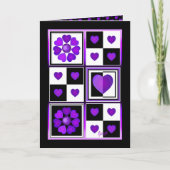 B&W Purple Hearts Battre la carte d'anniversaire (Devant)