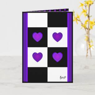 B&W Purple Hearts Battre la carte d'anniversaire