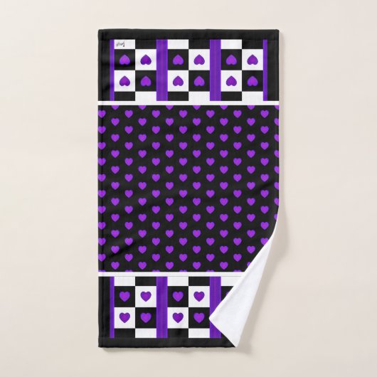B&W Purple Hearts Beating (Serviette à main)
