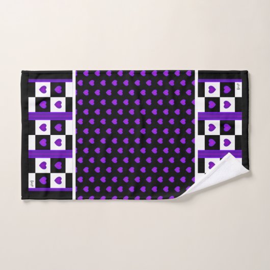 B&W Purple Hearts Beating (Serviette à main)
