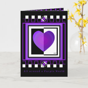 B&W Purple Hearts Beating lege kaart