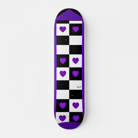 B&W Purple Hearts Beating Skateboard (Devant)