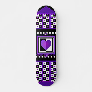 B&W Purple Hearts Beating Skateboard