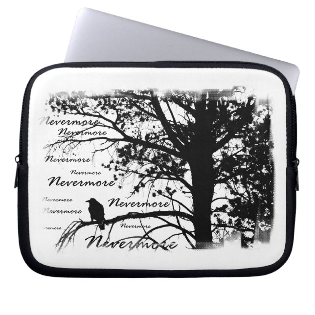 B&W Raven Tree Silhouette - E.A. Poe Laptop Sleeve (Voorkant)