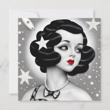 B&W Retro Art Deco Space Girl Kaart