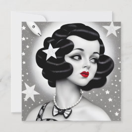 B&W Retro Art Deco Space Girl Kaart