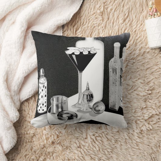 B&W Retro Bar & Martini Kussen (Deken)