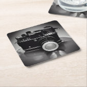 B&W Retro  camera Vierkante Kartonnen Onderzetter (Schuin)