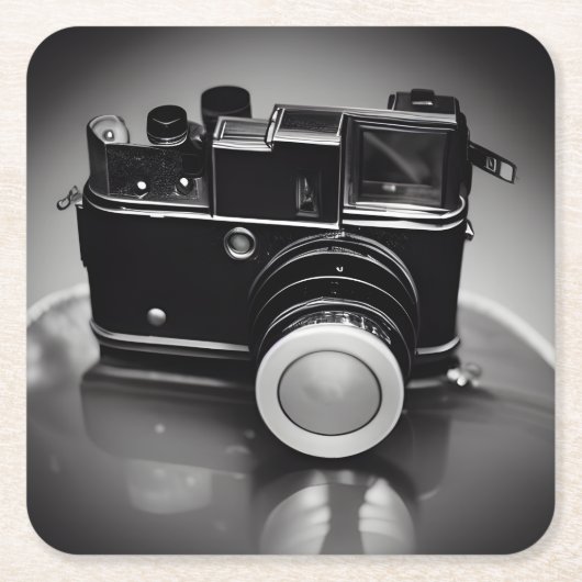 B&W Retro  camera Vierkante Kartonnen Onderzetter (Voorkant)
