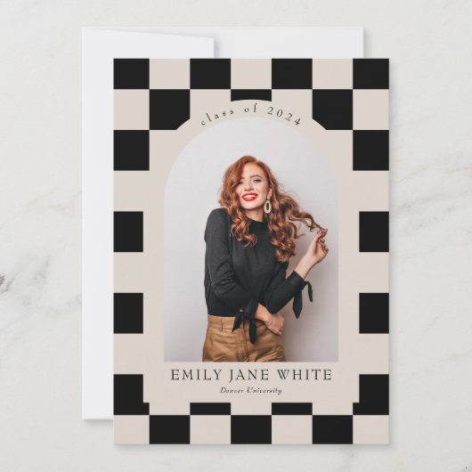 B&W Retro geruit Arch Classic Photo Afstuderen Kaart (Voorkant)
