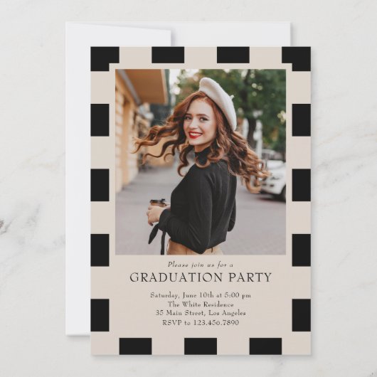 B&W Retro geruit Arch Classic Photo Afstuderen Kaart (Achterkant)