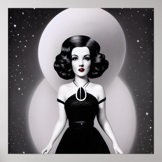 B&W Retro Sci-fi Woman Poster (Voorkant)