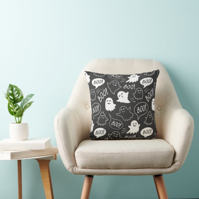 B&W Schattigee Doodle Halloween Patroon Kussen (Stoel)
