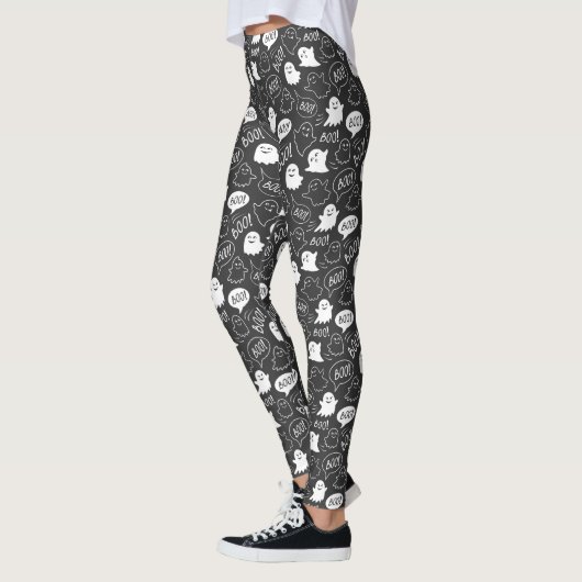 B&W Schattigee Doodle Halloween Patroon Leggings (Links)