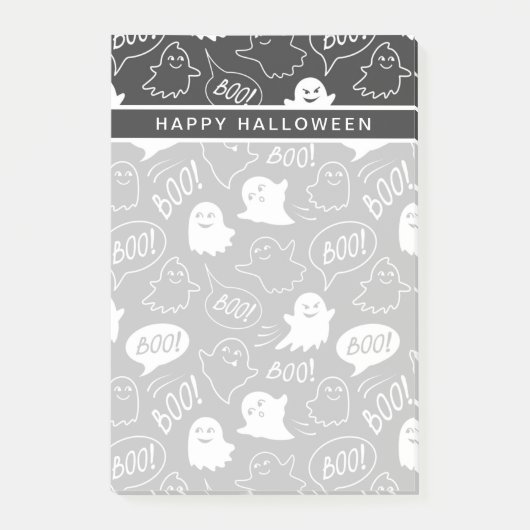 B&W Schattigee Doodle Halloween Patroon Post-it® Notes (Voorkant)