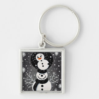 B&W Snowman Balancing Act Sleutelhanger