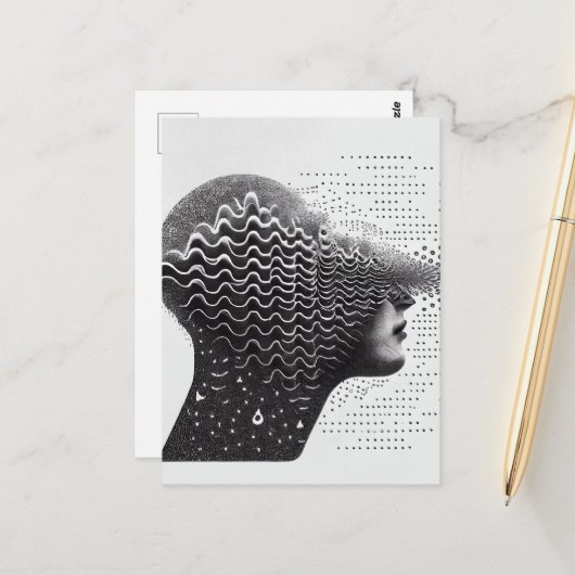 B&W Surreal Optique Illusion Carte Visage Femme (Devant/Arrière en situation)