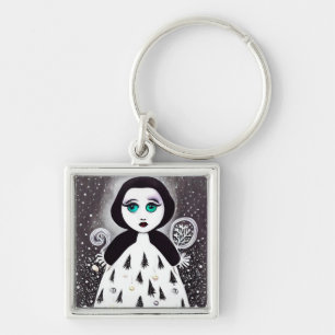 B&W Surreal-Pop-broodboom — Dress-pop Sleutelhanger