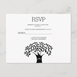 B&W Tree Wedding RSVP Kaarten