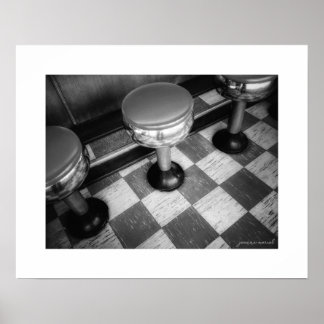 B&W Vintage Diner Stools Posterprint Poster