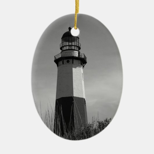 B&W - vuurtoren van Montauk - sierverband Keramisch Ornament (Voorkant)