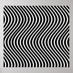 B&W Wavy Lines optische illusie kunst Poster