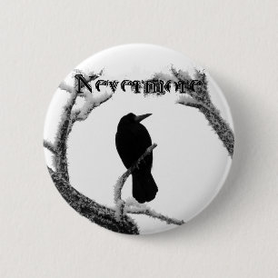 B&W Winter Raven Edgar Allan Poe Nevermore Ronde Button 5,7 Cm