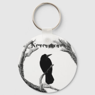B&W Winter Raven Edgar Allan Poe Nevermore Sleutelhanger