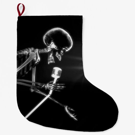 B&W X-Ray Vision Skeleton Zingend op microscoop Grote Kerstsok (Voorkant)