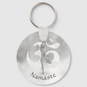 B&W Yoga Instructor Meditation Tree Pose om Symboo Sleutelhanger