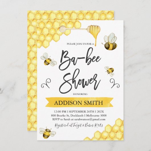 Ba-Bee Bee Thème Baby shower Invitation (Devant / Derrière)