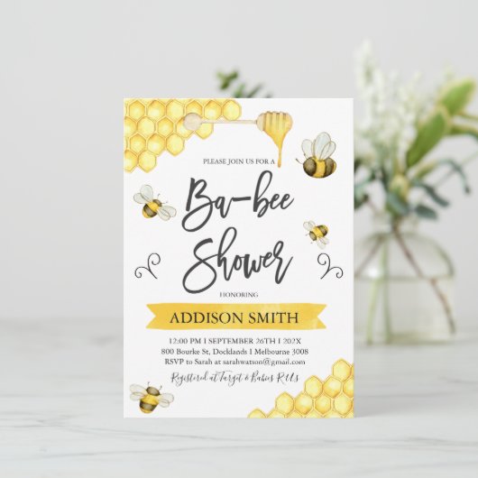 Ba-Bee Bee Thème Baby shower Invitation (Debout devant)