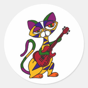 BA- Cool Cat Spelen Gitaar Cartoon Ronde Sticker
