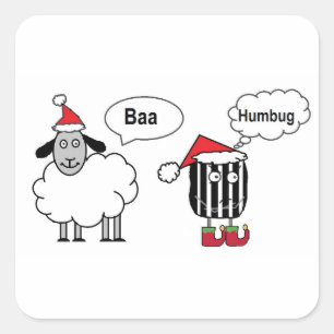 Baa Humbug Funny Christmas Sheep Cartoon Vierkante Sticker