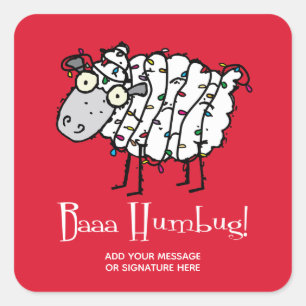 Baaa Bah Humbug Sheep Persoonlijk kerstfeest Vierkante Sticker