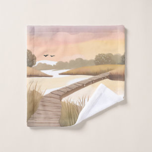 Baai Boardwalk Lichte Kust Aquarel Schilderij Washandje