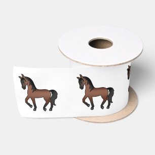 Baai Bruine Schattige Cartoon Dravende Paarden Lint