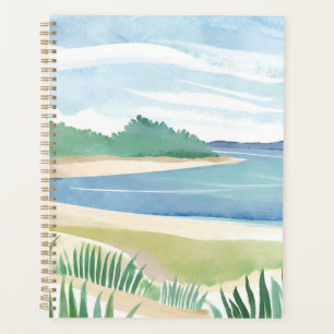 Baai met strandgras Aquarel oceaan kustzee Planner