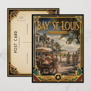 Baai St. Louis Mississippi Vintage Art Deco Goud Briefkaart
