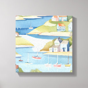 Baai van boten   Moderne aquarelschildering Canvas Afdruk