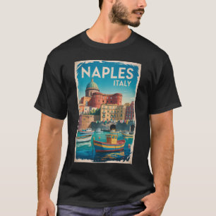 Baai van Napels Italië Illustratie Reis Kunst Vint T-shirt