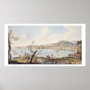 Baai van Napels vanaf de kust van zee bij de Madda Poster