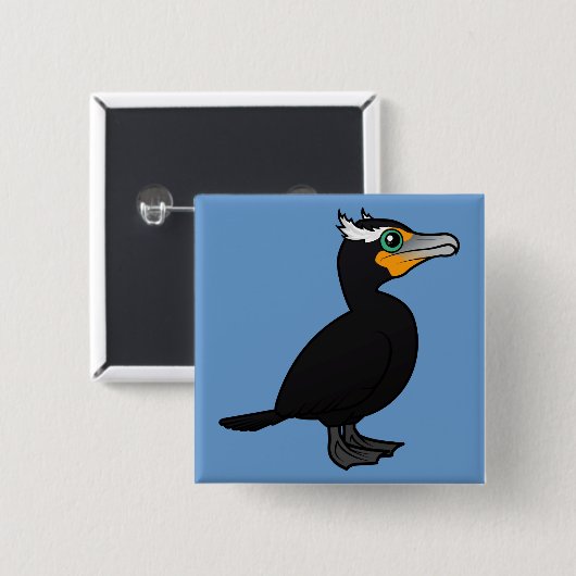 Baarbare dubbelcreste aalscholver vierkante button 5,1 cm (Voorkant /achterkant)