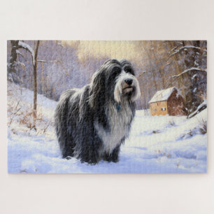 Baardcollie Laat het Sneeuwen Kerstmis Legpuzzel