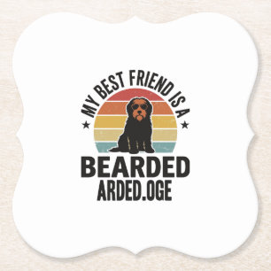 Baardcollie Vintage Sunset Hondenliefhebber Design Kartonnen Onderzetters