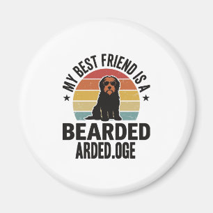 Baardcollie Vintage Sunset Hondenliefhebber Design Magneet