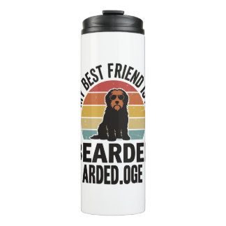 Baardcollie Vintage Sunset Hondenliefhebber Design Thermosbeker